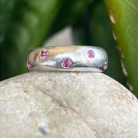 18 karat gold and pink rhodolite band - Picture 5 of 12